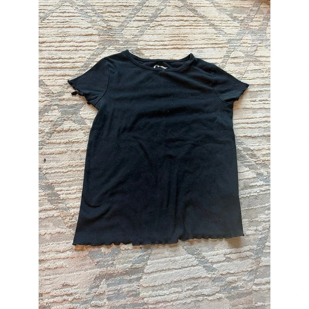 Art Class Girls' Black Short Sleeve Lettuce Edge T-Shirt Top Large